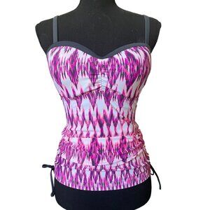 Free Country Small padded ruched tankini swim top pink sweetheart wireless black